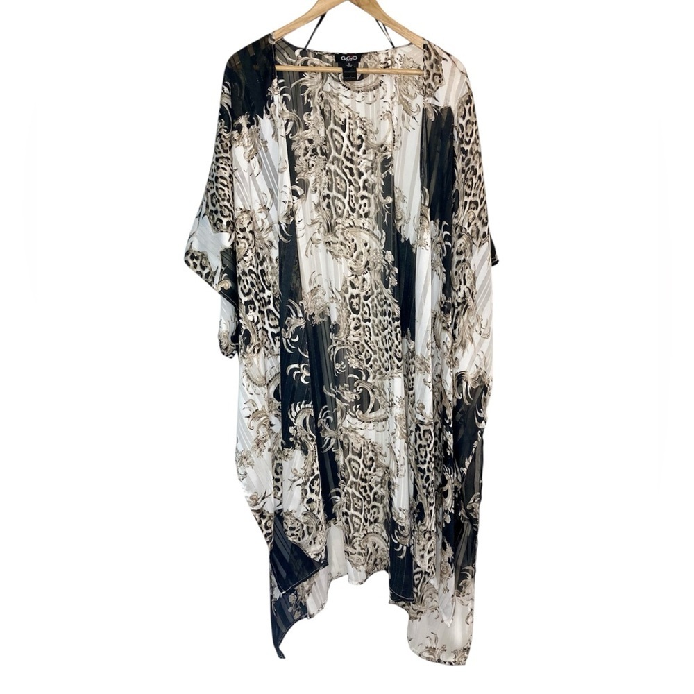 Gigio black/ gold/ white filigree pattern kimono caftan coverup